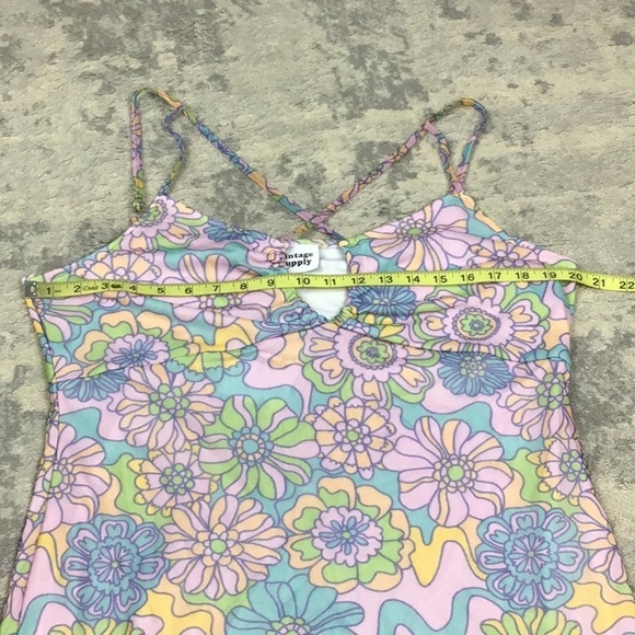 NWT Vintage Supply Floral Mini Dress Keyhole Retro Boho Hippie 70s Sz 12 - Picture 8 of 14